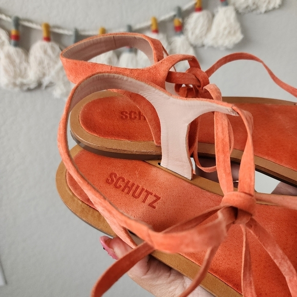 Schutz Orange Suede Wrap Around Ankle Flat Sandals Boho Chic Comfort Summer 10 - Picture 7 of 9